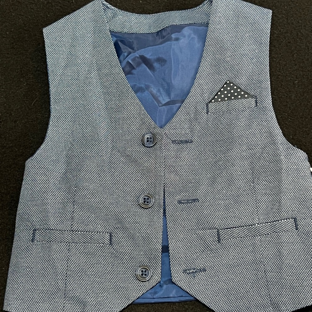 Blue Vest with Textured Fabric and Tailored Fit
